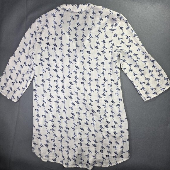 Talbots Tunic Shirt Womens M White Blue Palm Print Pockets Coverup Tropical - Picture 7 of 11